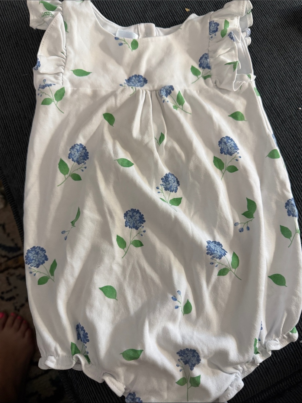 Little English White Baby Floral One-Piece with Blue & Green Print